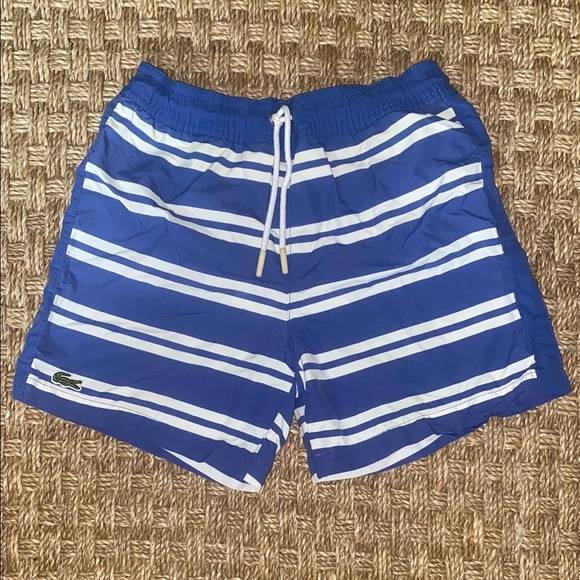 Lacoste Boys Blue and White Swim Trunks sz 8 - Picture 1 of 10